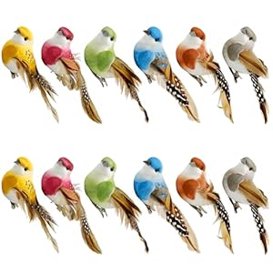 LWINGFLYER 4Inch Fake Birds Clip on Bird Ornaments for Crafts Christmas Tree Decoration Wreaths Decor Floral Arrangements, 12pcs Artificial Simulation Foam Feather Birds
