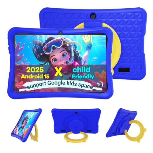 DigiLand Android 15 Tablet Bambini 10,1 Pollici,6GB RAM + 32GB ROM (espandibile), Controllo Parentale, App Bambini Preinstallate, Doppia Fotocamera, con Custodia Protettiva (Blu)