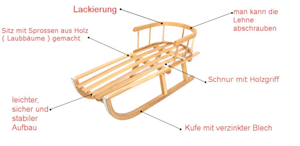 Hoornslee, houten slee, met rugleuning, trekkoord, licht lopende