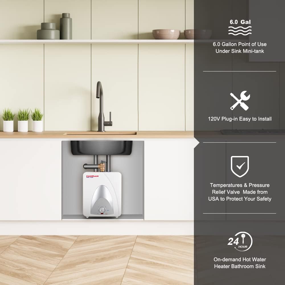 CAMPLUX 14kW Electric Tankless Water Heater and 6 galllons Mini Tank Water Heater