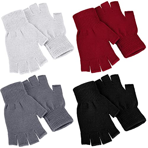 Image of SATINIOR 4 Pairs Winter Half Finger Gloves Knitted Fingerless Mittens Warm Stretchy Gloves for Men and Women