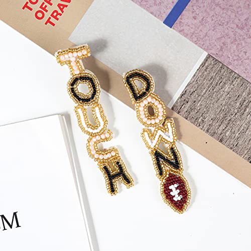 xuzhiyuan Colorful Football Beads Earrings Touch Down Letter Earrings Statement Drop Dangle Earrings for Women Gift Accessories Football Jewelry for Moms4