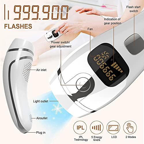 IPL Haarentferner für Frauen, Haarentfernungssystem 999,900 Blitzt Permanente Haarmaschine, 2 Blitzmodi und 5 Lichtintensitäten für Körper, Gesicht, Bikinilinie und Achselhöhlen - Image 3