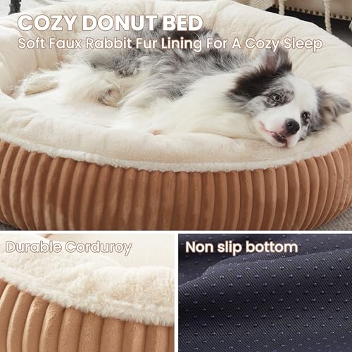 Image of 45 inches Donut Dog Bed for Extra Large Dogs,Calming Round Jumbo Pet Bed with Removable Cover, Washable Milk Plush Faux Fur, Fits Pets up to 100 lbs(Mocha,XL)