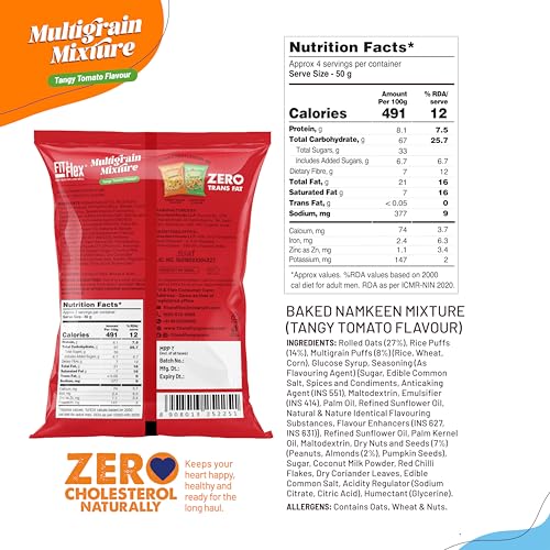 Image of Fit & Flex Baked Multigrain Lemony Mint, Tangy Tomato & Cheesy Cheese Namkeen Mixture, Healthy Snacks With Zero Cholesterol, Tasty Party Snacks - As Seen on Shark Tank India - 100 g (Pack of 6)