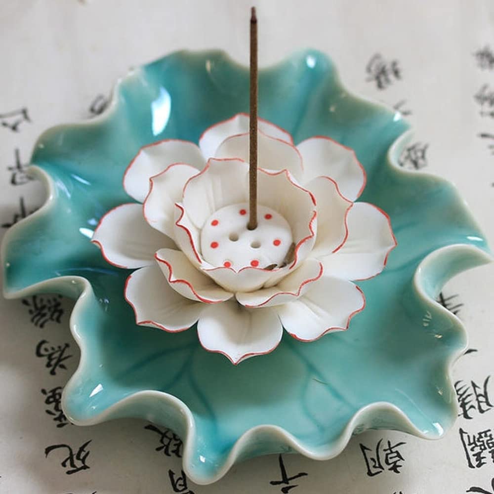 Brûle-encens en céramique lotus 15 cm pour diffuser la sérénité