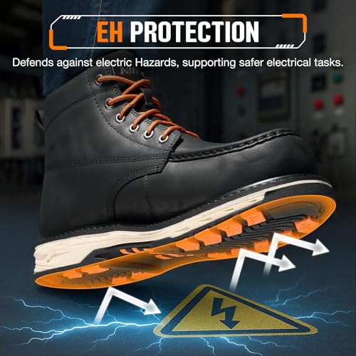 Image of NINGO Steel Toe Work Boots for Men, Puncture Proof & Non Slip Work Boots, Mens Safety Moc Toe Work Shoes with EH Protection, Water & Oil Resistant for Construction, Hunting, Welding
