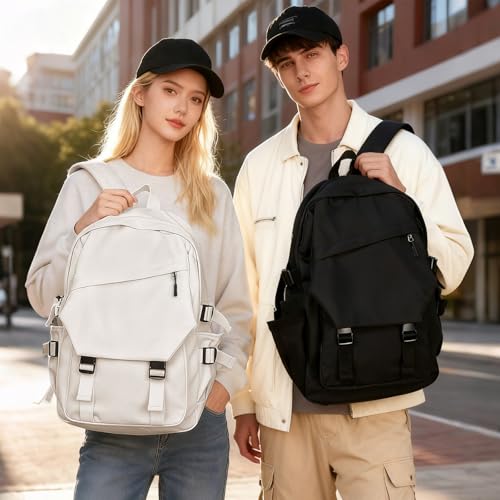 Image of coowoz Lightweight School Bag Casual Daypack College Laptop Backpack for Men Women Water Resistant Travel Rucksack for Sports High School Middle Bookbag for girls(White)