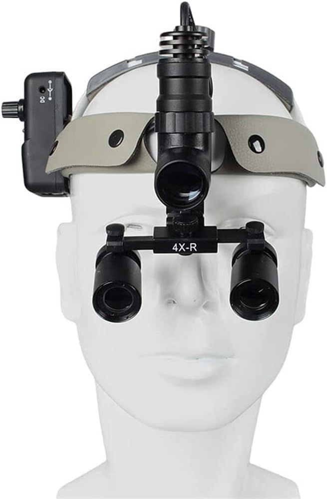 Surgical Headband Binocular Loupe, 4X Dental Loupe, Portable 5W LED Headlight, 280-600mm Working Distance Optical Glass, Suitable for Dentistry, Surgery, Jeweler or Hobby