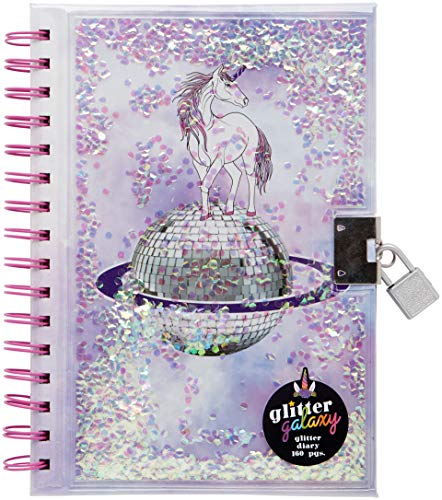 Diario personal Glitter Unicorn con candado 6in x 8.5in miniatura 1