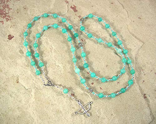 Artemis Prayer Bead Necklace in Amazonite: Greek Goddess of the Wilderness, Wild Animals, Huntress, Protector of Young Women and Girls