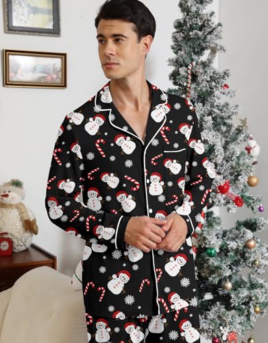 RAISEVERN Couples Christmas Matching Pajamas Set Snowman Men Xmas Pjs Soft Paiama Set Long Sleeve Loungewear Warm Sleepwear4