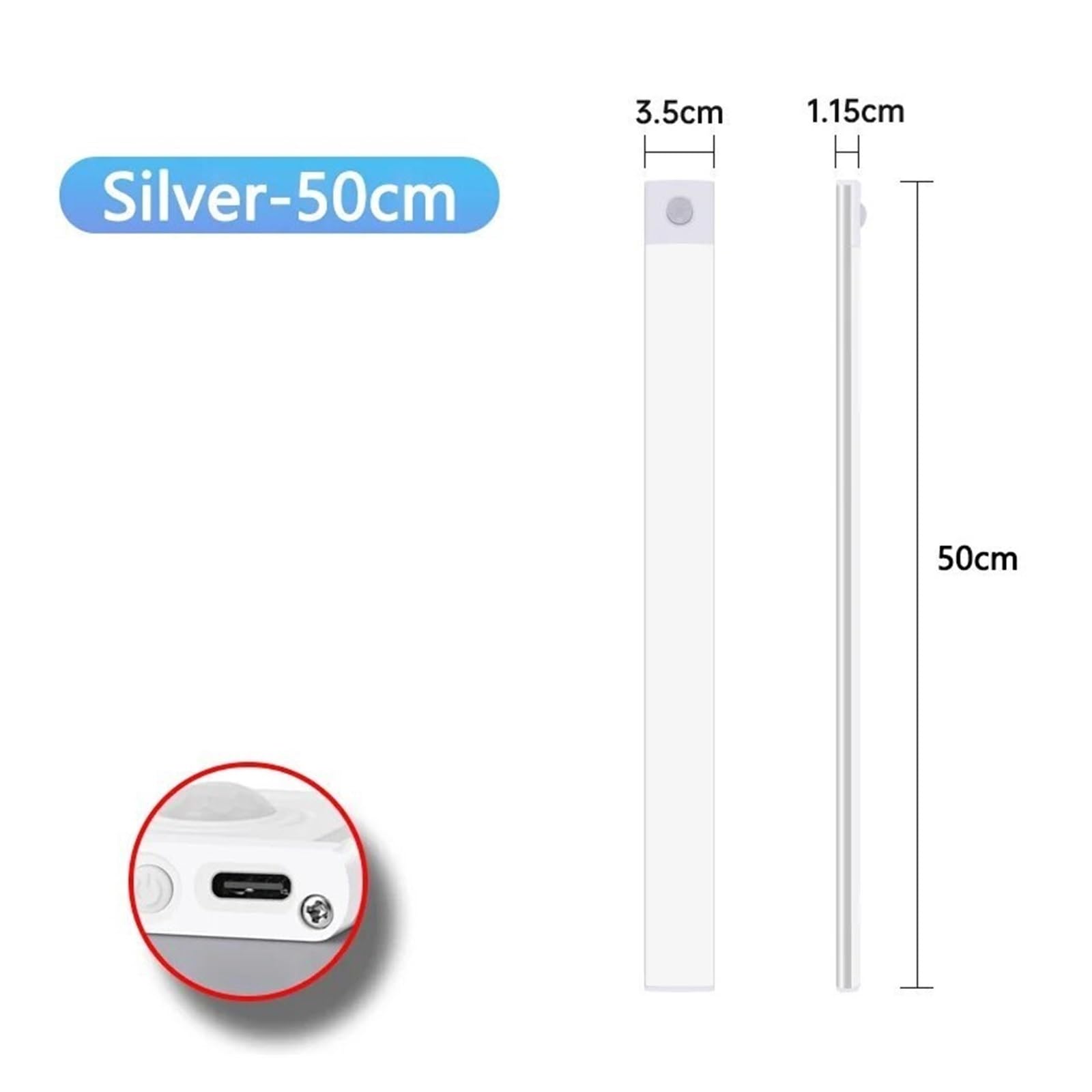 Luci For Armadietti Con Sensore Di Movimento LED Wireless USB Sotto La Luce Notturna Ultra Sottile For Da Cucina, Camera Letto, Guardaroba, Illuminazione Interna Sensore Di Movimento(Silvery 50CM)