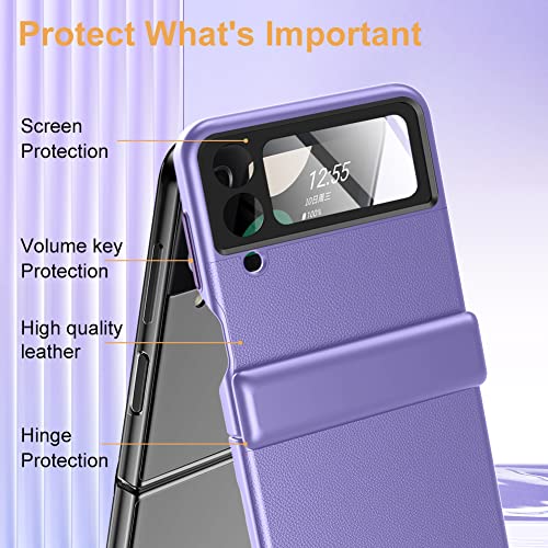 Leiau For Samsung Galaxy Flip 4 Case Full Cover Hinge Protection Slim Leather Case With Built-In Screen Metal Volume Key Protection Wireless Charging - Shockproof Protective Phone Case #TOP2