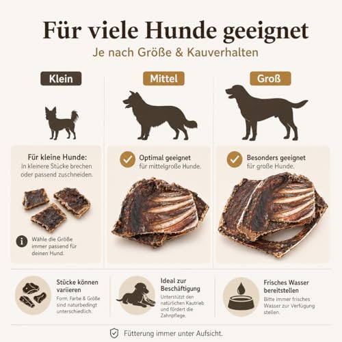 mascota vital - Hirschrippen für Hunde – 100 % natürlich & getreidefrei – Kausnack mit Fleisch & Knochen – Wild-Snack ohne Zusätze – langanhaltender Kauspaß für Allergiker & Sensible Hunde