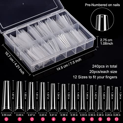 Coffin Nail Tips, Morgles 240Pcs Extra Long Clear Acrylic Nail Tips Ballerina Coffin False Nail Tip Half Cover Fake Nail Tips With Glues Nail Clipper Files For Nail Salon Home,12 Sizes #TOP1