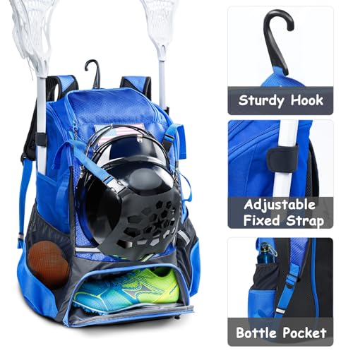 VIGEGARI 2-in-1 Baseball & Lacrosse Backpack for Youth, Boys, Adults - Bat and Softball Equipment Bag With Glove Holder, Helmet, Shoes Compartment - T-Ball Accessories and Baseball Gifts