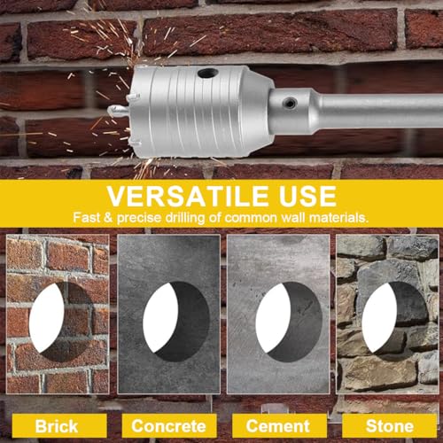 Image of Serplex Concrete Hole Saw Set Carbide Core Drill Bit Kit for Brick, Cement, Stone, Wall Drilling - Hole Cutter Set with 30mm, 40mm, 50mm Bits, 220mm SDS Plus Shank and Center Drill