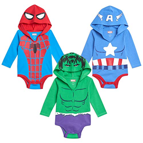 Marvel Avengers Baby Boys 3 Pack Bodysuits Spider-Man Hulk Captain America 0-3 Months