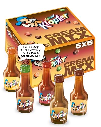 Kleiner Klopfer Cream Mix I 25 Mini Liköre à 20 ml I 5 cremige Sorten Espresso Macchiato Lemon Cheesecake Haselnuss Cherry Biscuit & Cream I 15-17% Vol. I Likör-Mix für Party & Karneval