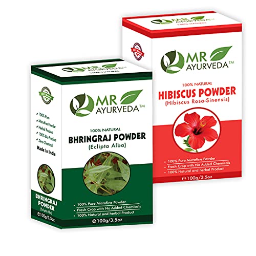 Image of MR Ayurveda Bhringraj Powder and Hibiscus Flower Powder - Combo Pack (100 Grams Each)