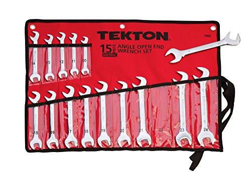 TEKTON 2009 Angle Open End Wrench Set, Metric, 10 mm - 24 mm, 15-Piece