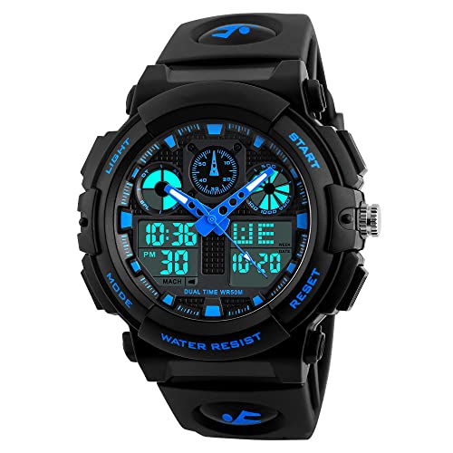 Image of PASNEW Boys' Watches - Dual Display, Large Dial Sport Watch, Black Outdoor Watch for Boys & Teens - Waterproof