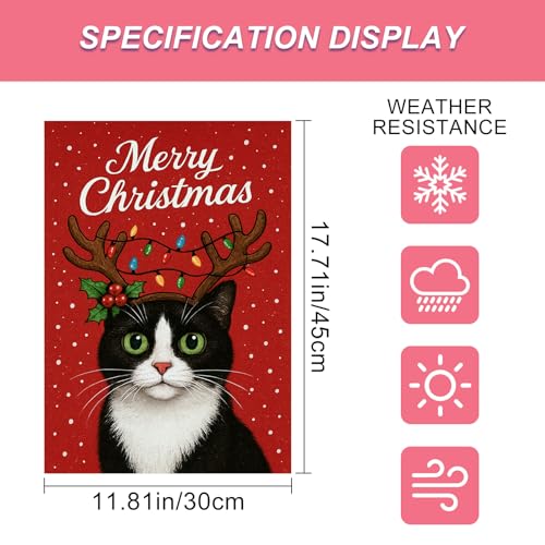 Image of BlissYard Christmas Garden Flag 12x18 Inch Tuxedo Cat Holiday Yard Flag with Reindeer Antlers Double Sided Winter Cat Banner for Outdoor Lawn Patio Decor