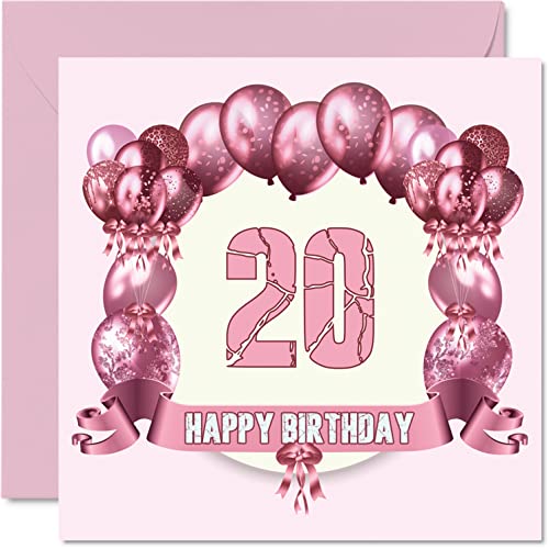 Divertidas tarjetas de 20 cumpleaños para mujer, globos de cumpleaños, tarjeta de feliz cumpleaños para hijo, hija, hermano, hermana, nieto, 145 mmx145 mm, tarjeta de felicitación de 20 cumpleaños