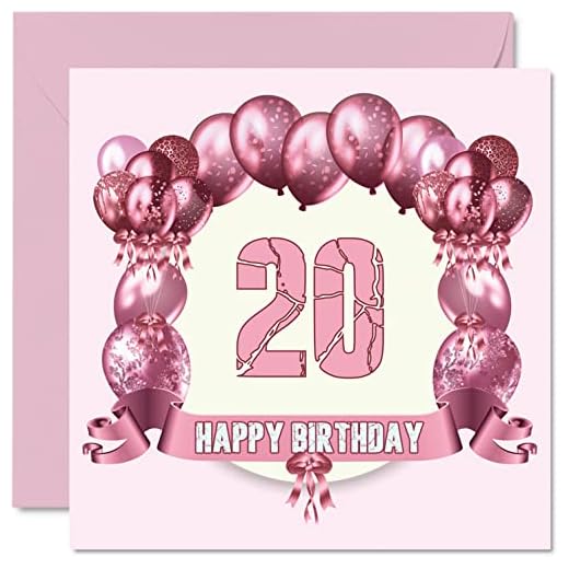 Divertidas tarjetas de 20 cumpleaños para mujer, globos de cumpleaños, tarjeta de feliz cumpleaños para hijo, hija, hermano, hermana, nieto, 145 mmx145 mm, tarjeta de felicitación de 20 cumpleaños
