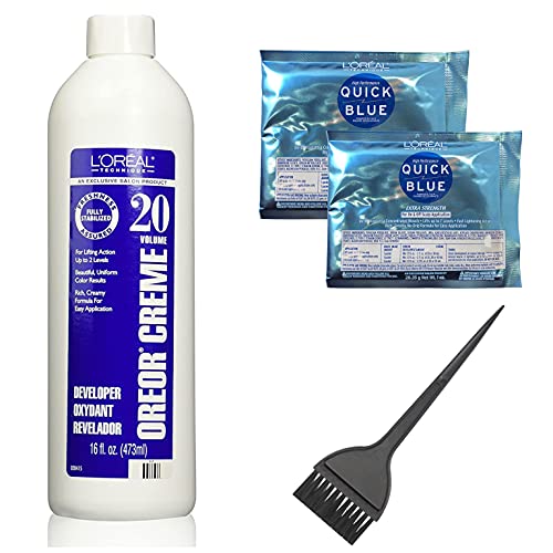 L'Oreal Paris, Oreor 20 Volume Creme Developer 16 Fl Oz (Including L'Oreal Quick Blue- 2 Pack & Large Hair Dye Applicator Brush)