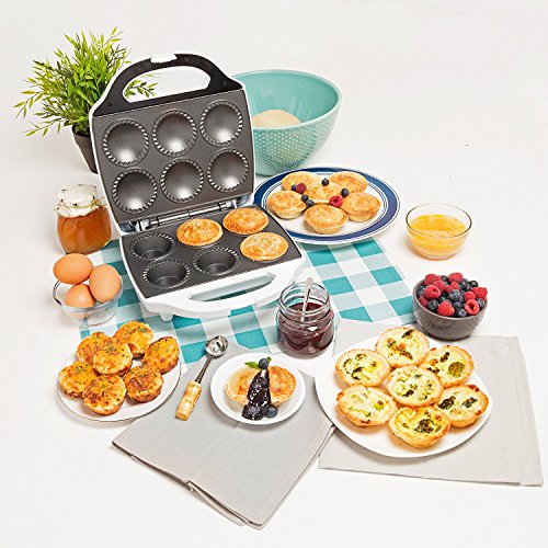 Mini Pie and Quiche Maker- Pie Baker Cooks 6 Small Pies and Quiches in Minutes- Non-stick Cooker w Dough Cutting Circle for Easy Dough Measurement