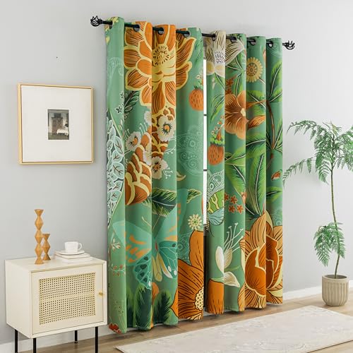 Image of Tyrot Sage Green Floral Butterfly Blackout Curtains, 52W x 63L, 2 Panels | Cottage Garden, Thermal Insulated, Heat Blocking, Light Blocking Privacy, Heavyweight Drapes for Bedroom and Living Room