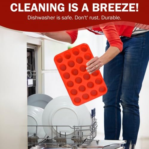 Naapesi 2 Piezas Mini Moldes de Silicona para Magdalenas, Bandeja de Horneado Antiadherente 24 Cavidades para Brownie, Muffins y Cupcakes, Apto para Lavavajillas, 32×22,5×2,5 cm (Rojo)