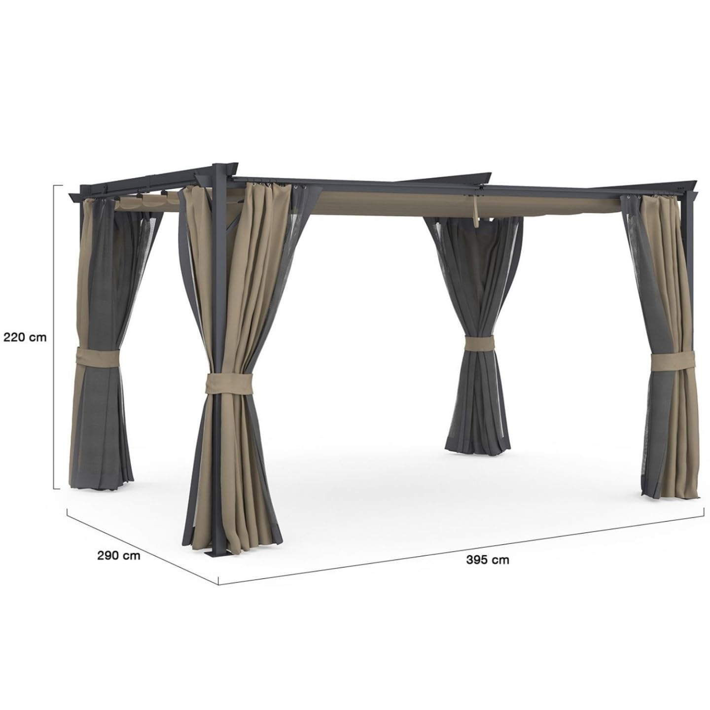 IDMarket - Pergola moustiquaire Toit rétractable 3x4 M et 4 Rideaux