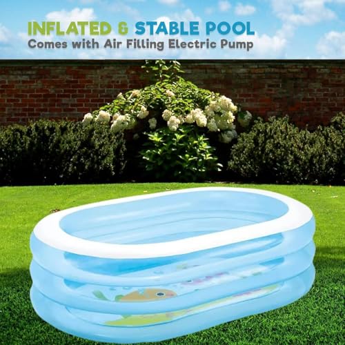 Image of Pivalo 5.5 Feet Oval Inflatable Swimming Pool with Electric Pump Bathtub Soft Material Spa Bath Tubs for Kids Toddlers Indoor Outdoor Use (Blue)