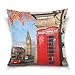 Use7 Housse de Coussin décorative carrée pour Cabine téléphonique Rouge Union Jack Big Ben Londres Paysage Urbain Canapé Lit Taie d'oreiller Double Face, Tissu, Multicolore, 40 x 40cm/16 x 16 inches