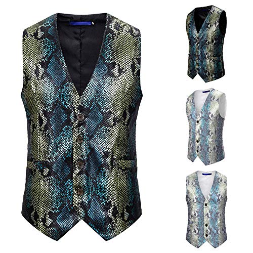 FAXIKIO Men's Paisley Vest Single Breasted Suit Vest Fish-Scale Pattern Dress Vest Wedding Party Waistcoat 6