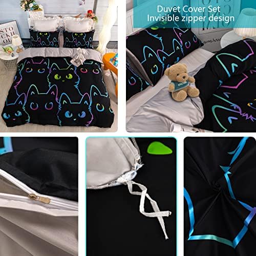 Cartoon Cat Comforter Cover Set Twin Size,Gradient Line Cat Bedding Set,Cute Cat Duvet Cover Set with Zipper for Teens Kids Boys Girls Adults Room Decor,1 Quilt Cover 2 Pillow Cases No Comforter,Black 4 513ZOfJzeML. AC