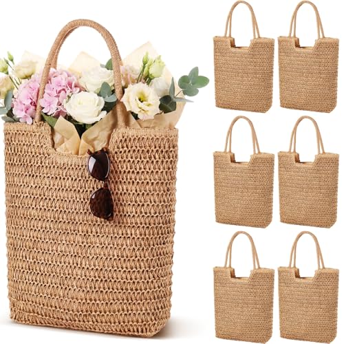 Sanwuta 6 bolsas de playa de paja para mujer miniatura 1