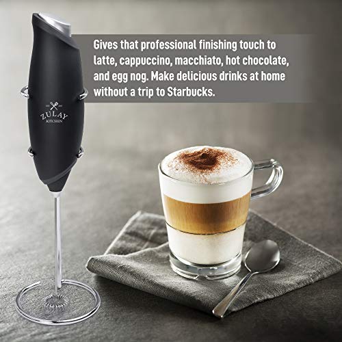 Zulay Kitchen Premium One-Touch Milk Frother For Coffee - Easy-Use Frother Handheld Foam Maker - Electric Whisk Drink Mixer For Cappuccino, Frappe, Matcha And Hot Chocolate (Black) #TOP2