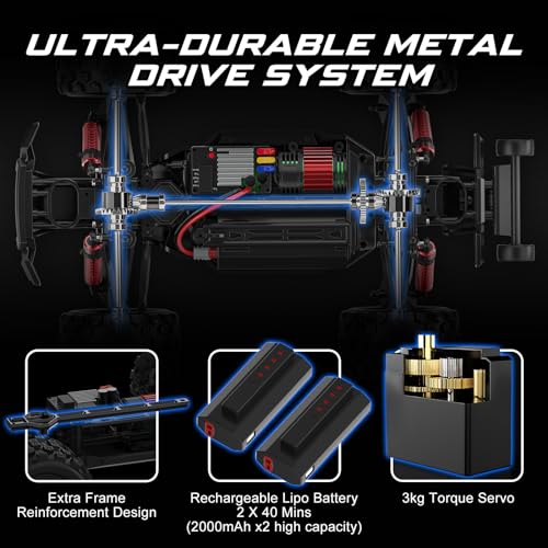 EpochAir 1:14 RTR Brushless Fast RC Cars for Adults, Max 45mph 4x4 Hobby Off-Road Jumping RC Trucks, RC Monster Trucks Oil Filled Shocks Remote Control Car with 2 Batteries for Boys (Black Extreme)
