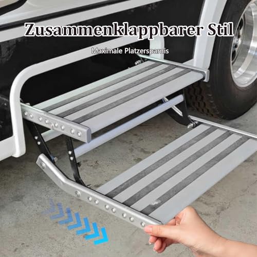 Zertylre Manuelle Wohnmobil Treppe, Faltbar, Manuelle Wohnmobiltreppe, Belastbarkeit 150 Kg, Campingtreppe Aus Edelstahl FüR Wohnmobile(Doppeldecker)