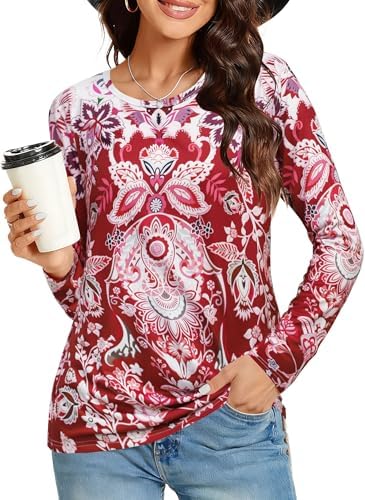 Long Sleeve Shirts for Women Basic Crew Neck Spring Tops Casual Fit Fall T Shirts