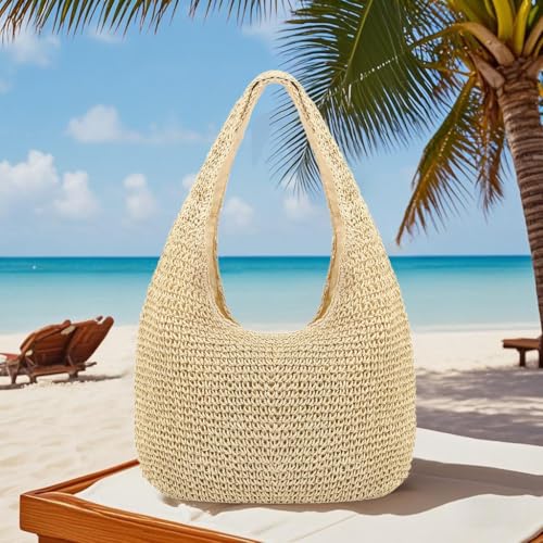 Image of Naimo Women Straw Beach Shoulder Bag Woven Tote Handbag Large Handmade Weaving Summer Casual Hobo Bag