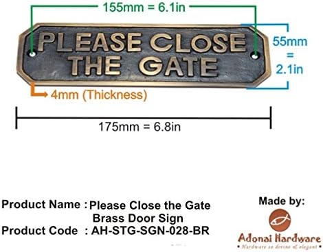 Adonai Hardware Please Close The Gate Brass Door Sign -Antique Copper