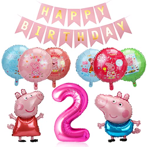 Decoracion Cumpleaños 2 años Niña, Globos Rosa Pig Cumpleaños, Feliz Cumpleaños 2 años Decoracion, Globos Número 2, Pancarta Happy Birthday para Fiesta de Cumpleaños 2 años Infantiles Cover