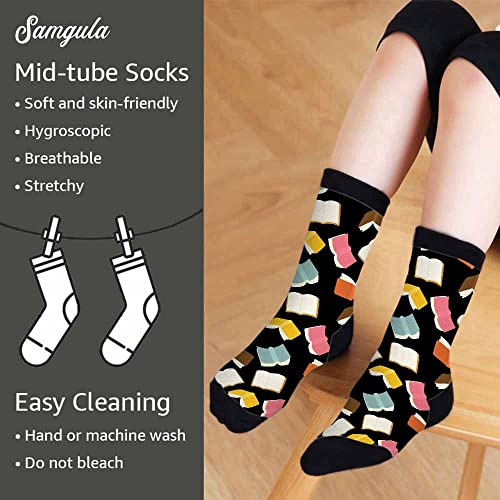 Red Striped Crew Socks for Woman Size 6-8 Christmas Tree Moose Snowflake Dots Lines Girls Socks4