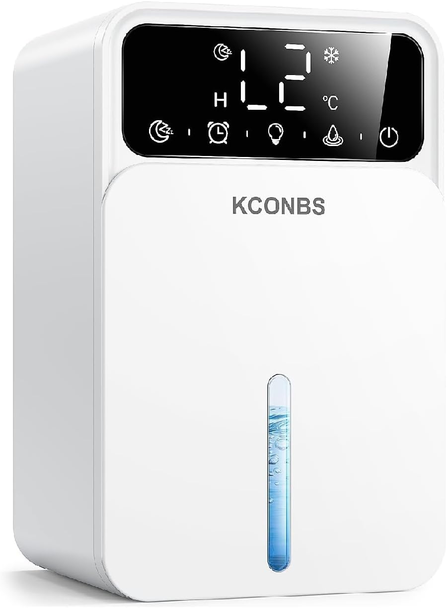 Dehumidifier for Home, 60 OZ Capacity, Auto Shut-Off for Medium Rooms up to 500 Sq.Ft, Portable Quiet for Bedroom Bathroom Basement, 24H Timer & 7 Color Lights (White)