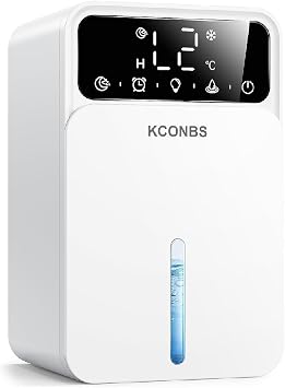 Dehumidifier for Home, 60 OZ Capacity, Auto Shut-Off for Medium Rooms up to 500 Sq.Ft, Portable Quiet for Bedroom Bathroom Basement, 24H Timer & 7 Color Lights White